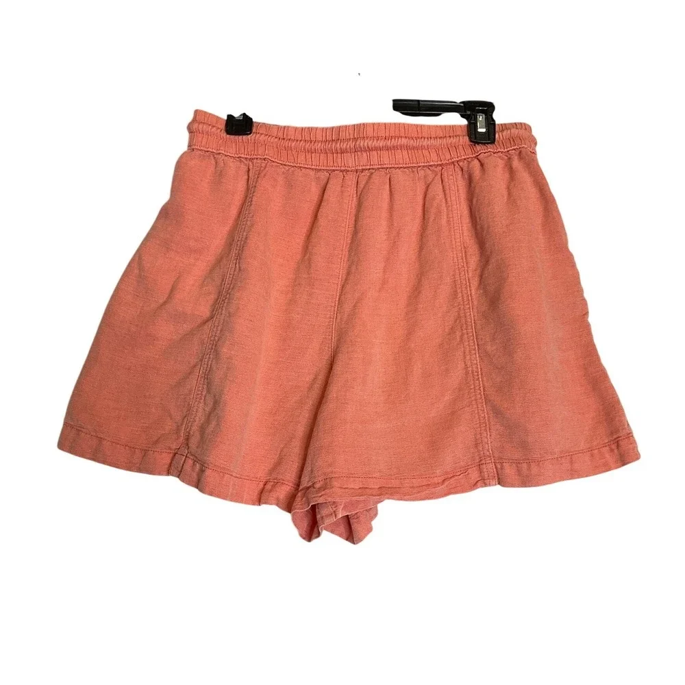 C&C California Linen Blend Shorts Orange Drawstring Elastic Waist Pockets L - Picture 2 of 6